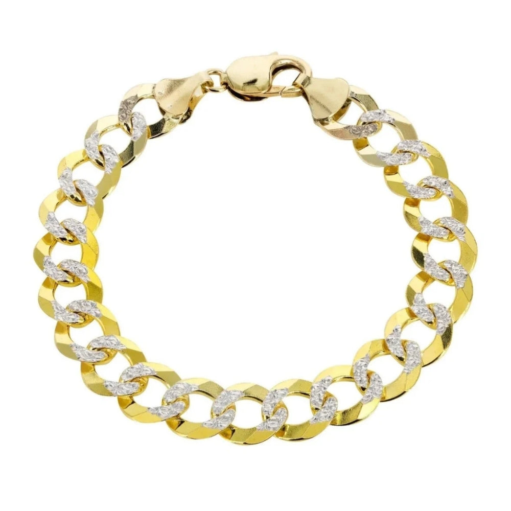 Pulsera Dual Glow de Eslabón Cubano en Oro de 14K con Corte de Diamante