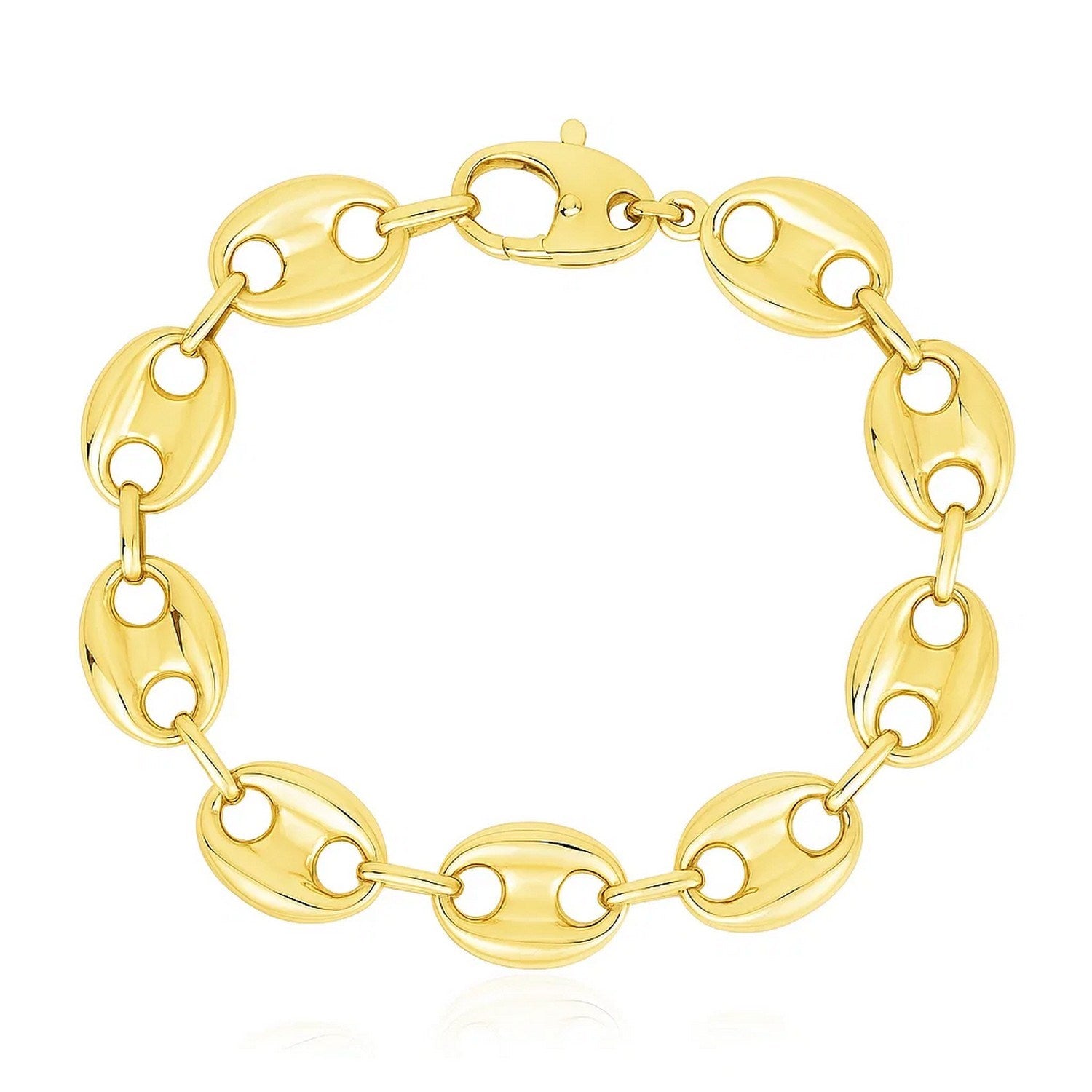 14k Yellow Gold High Polish Lite Puffed Mariner Link Bracelet (12.00 mm)