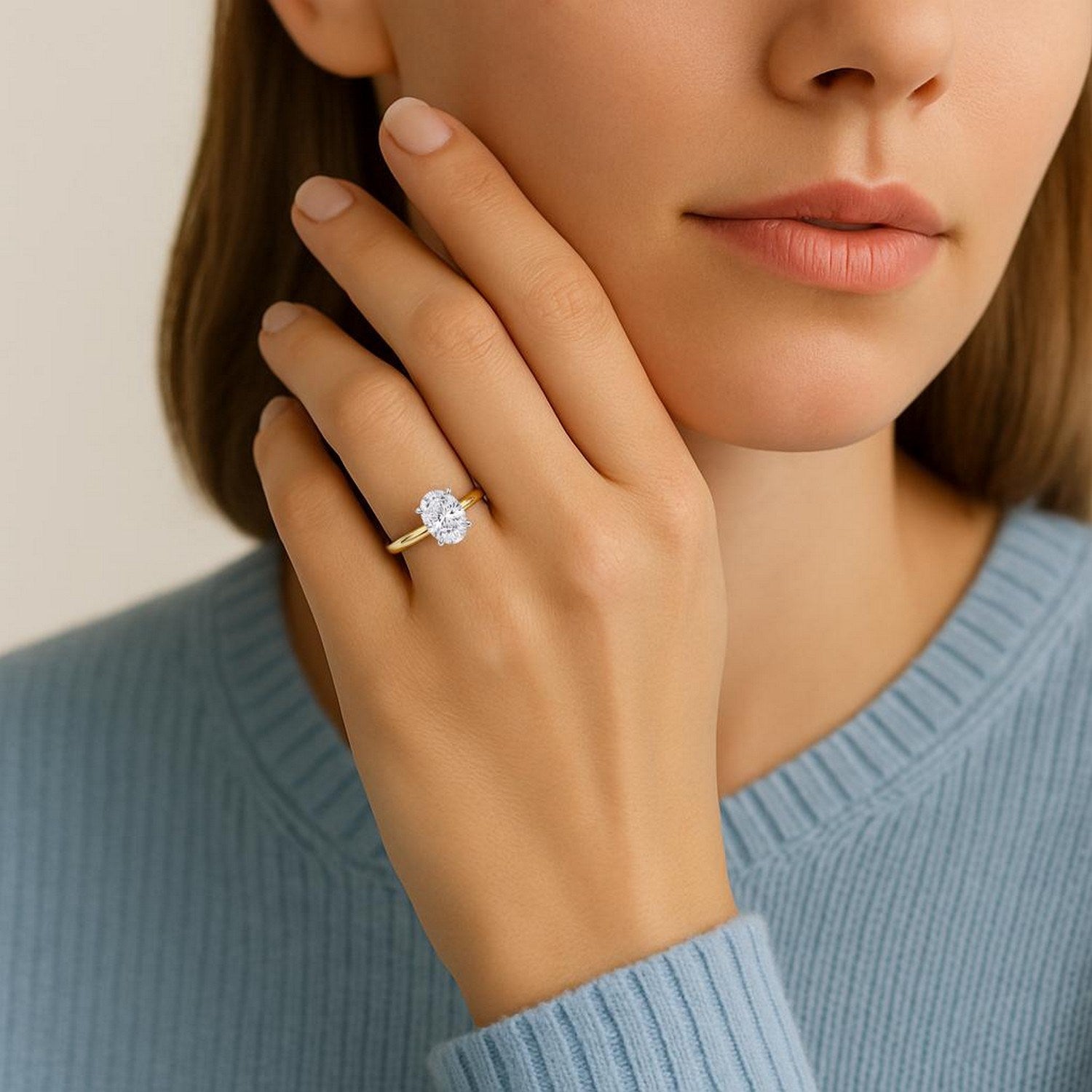 1 1/2 Carat Oval Lab Grown IGI G/VS1 Diamond Solitaire Ring in 14K Yellow Gold