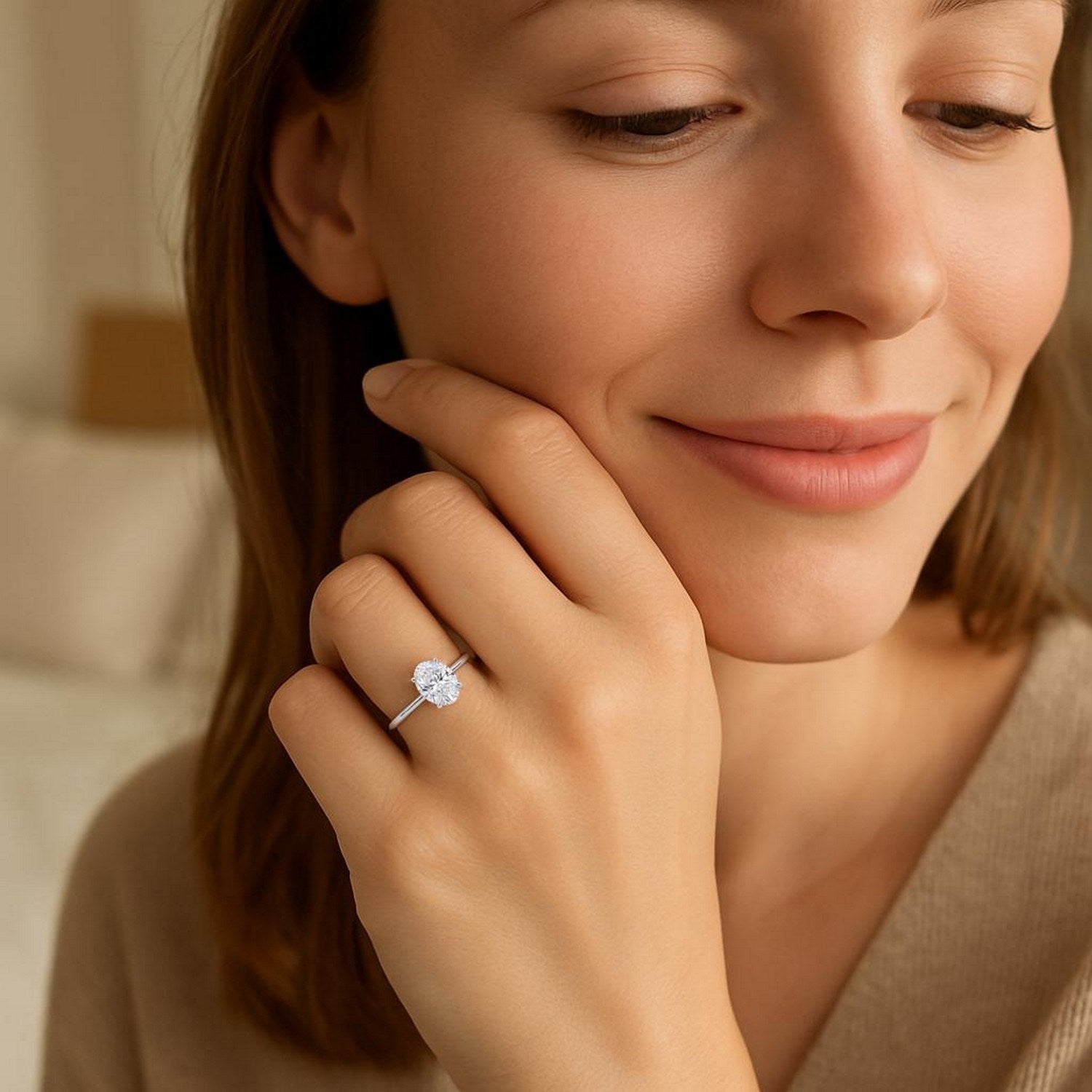 1 Carat Oval Lab Grown IGI G/VS1 Diamond Solitaire Ring in 14K White Gold