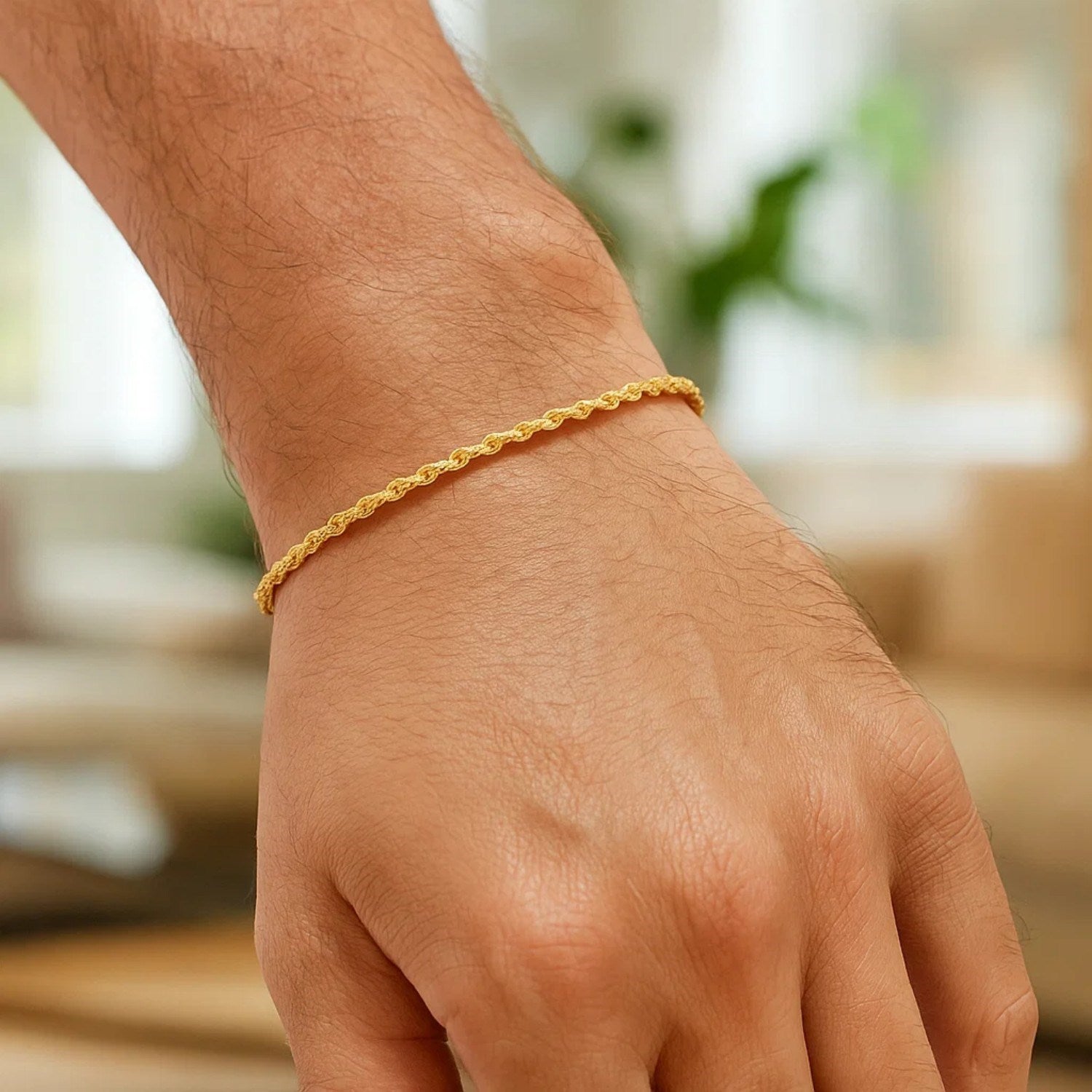Lite Rope Chain Bracelet in 14k Yellow Gold (1.50 mm)