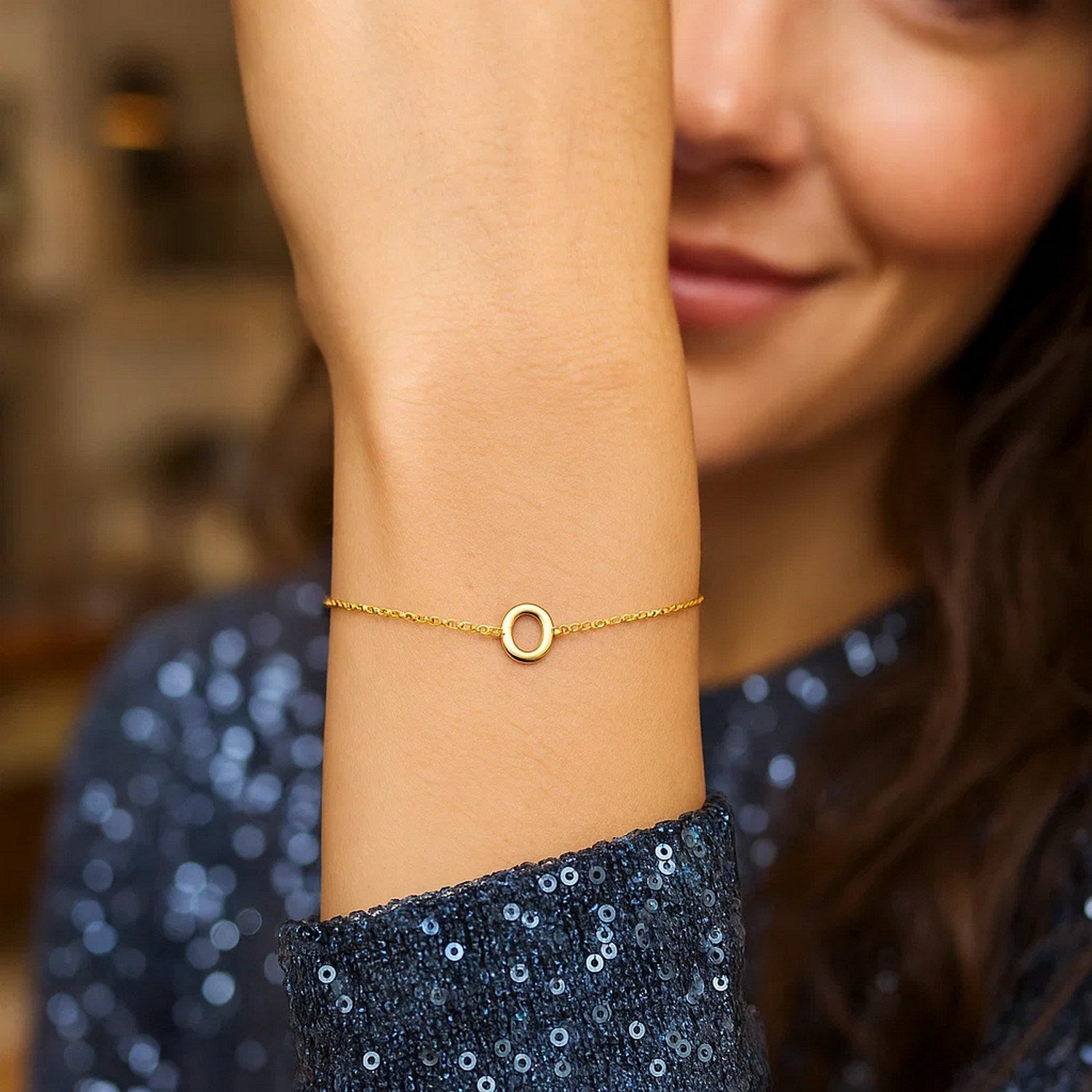 14K Yellow Gold Mini Initial O Bracelet