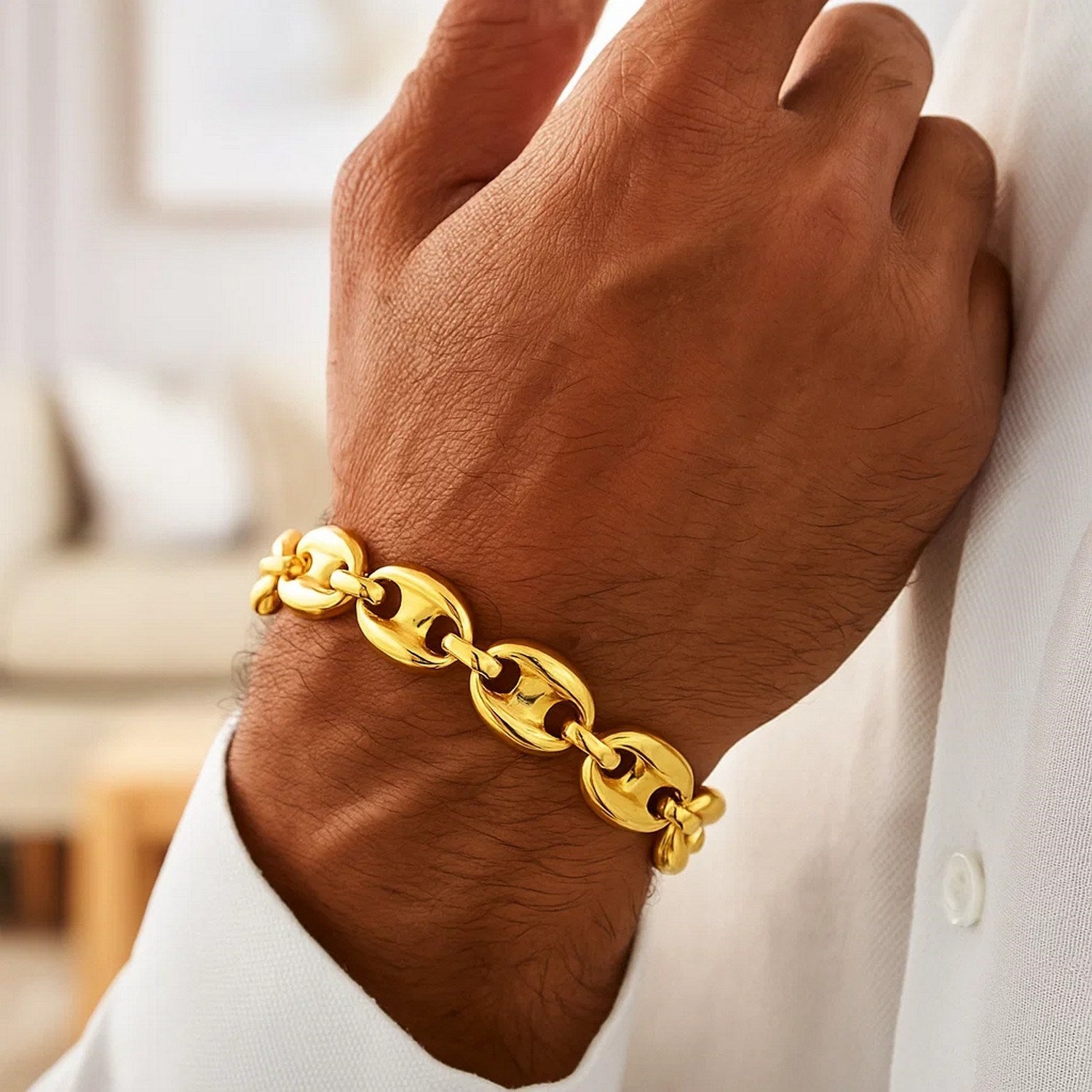 14k Yellow Gold High Polish Lite Puffed Mariner Link Bracelet (16.00 mm)