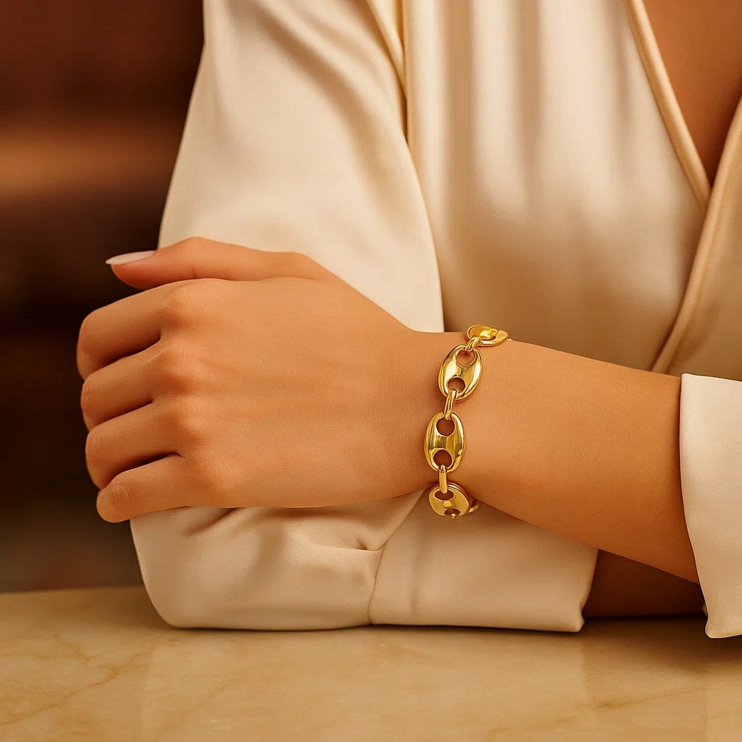 14k Yellow Gold High Polish Lite Puffed Mariner Link Bracelet (16.00 mm)
