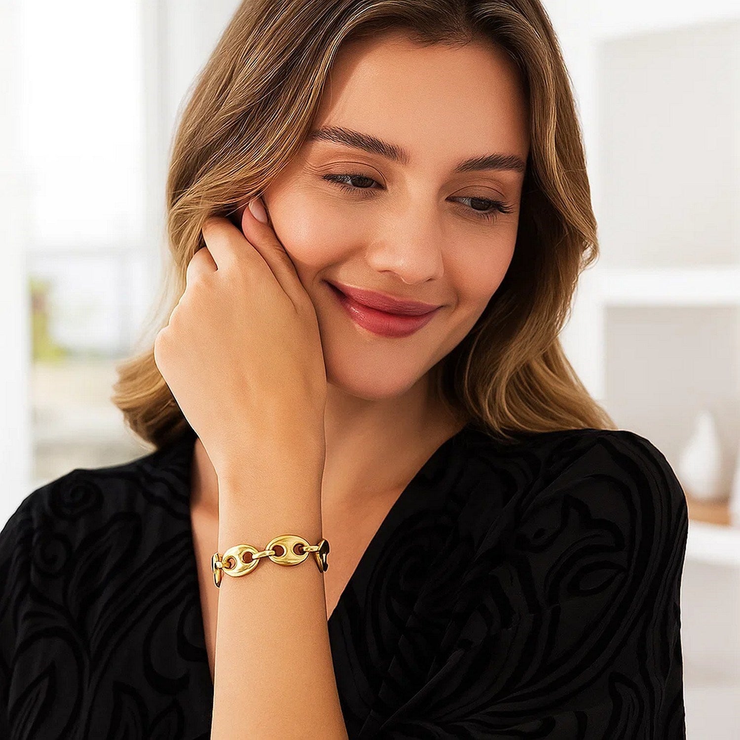 14k Yellow Gold High Polish Lite Puffed Mariner Link Bracelet (16.00 mm)