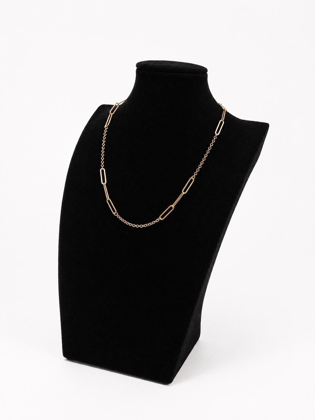14K Yellow Gold Paperclip Style Hybrid Chain