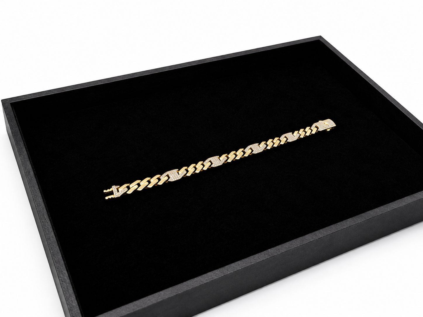 Yellow Gold Cuban Link Bracelet with Diamond Plates
