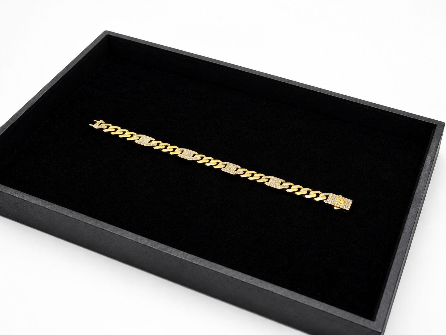 Yellow Gold Cuban Link Bracelet with Diamond Plates