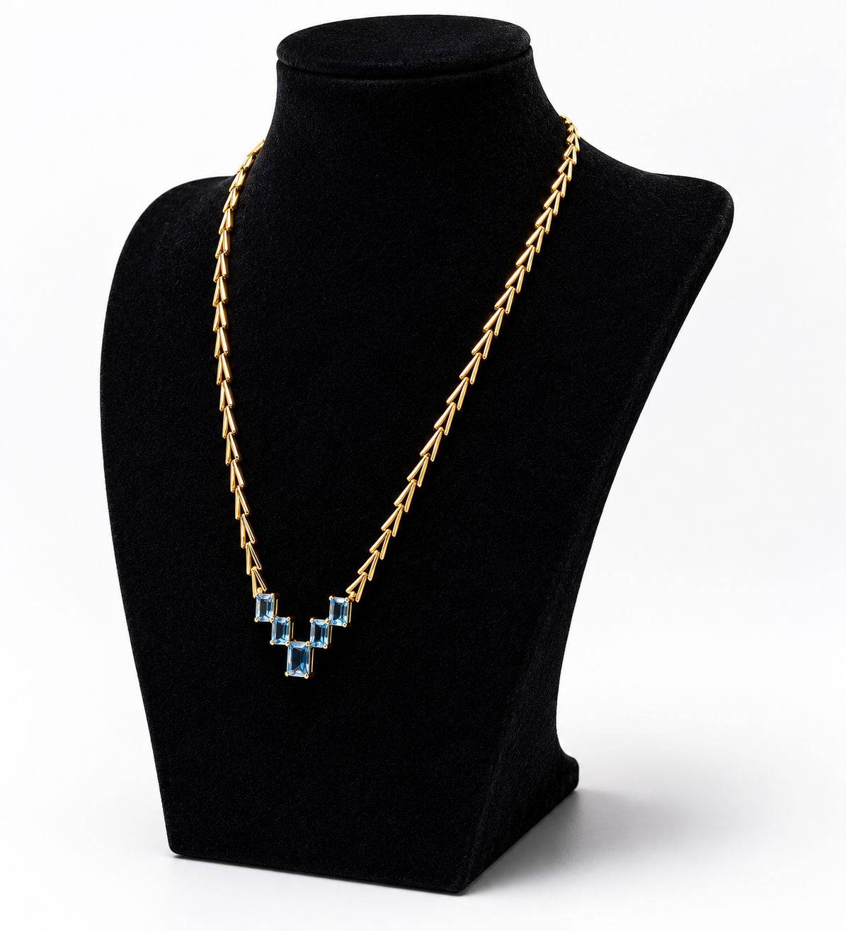 Geometric Design Necklace in 14K Yellow Gold with Blue Topazes