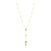 14K Gold Rosary Necklace with Virgin Mary Medal and Polished Crucifix.
