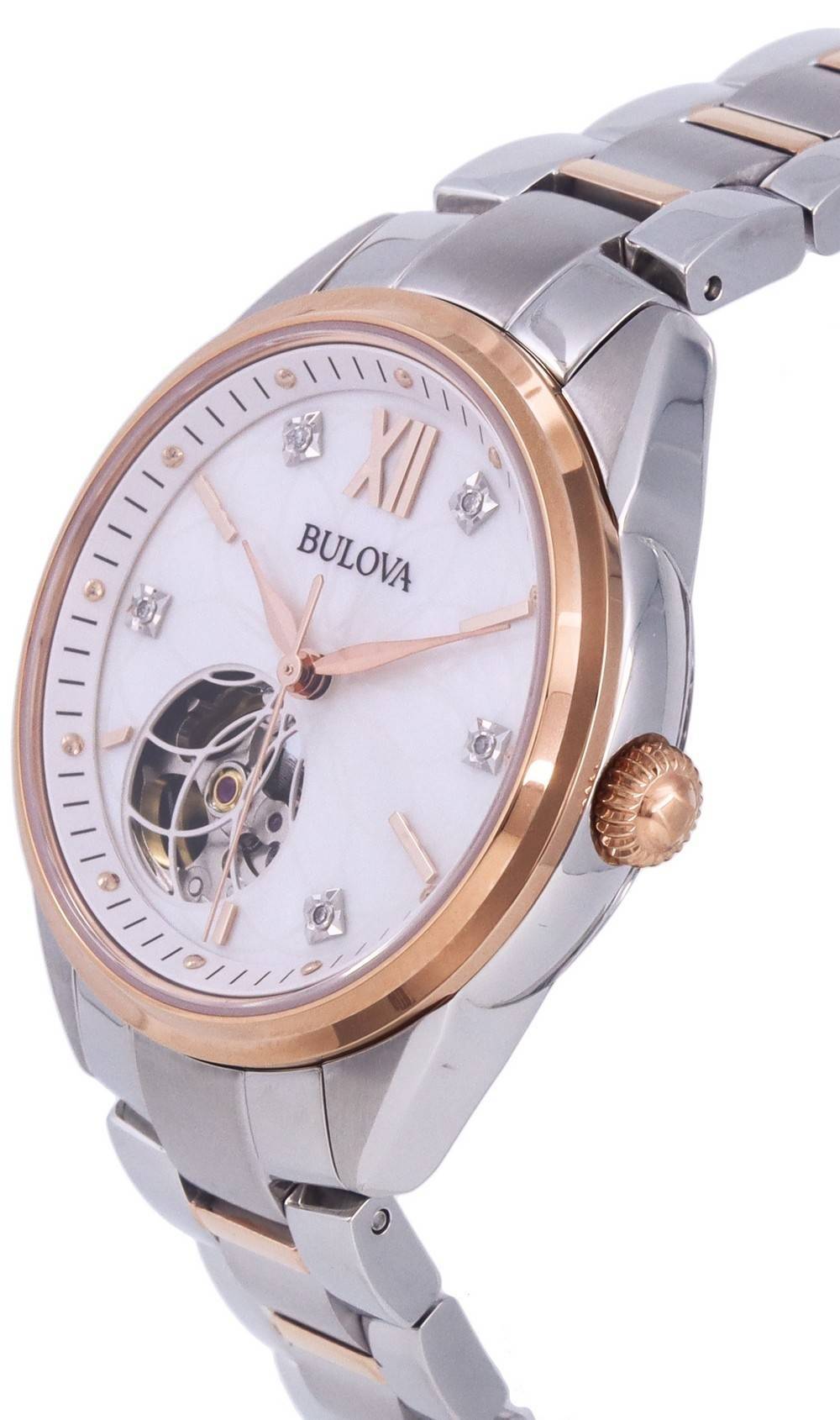 Bulova Classic White Open Heart Dial Automatic 98P170 Women's Watch