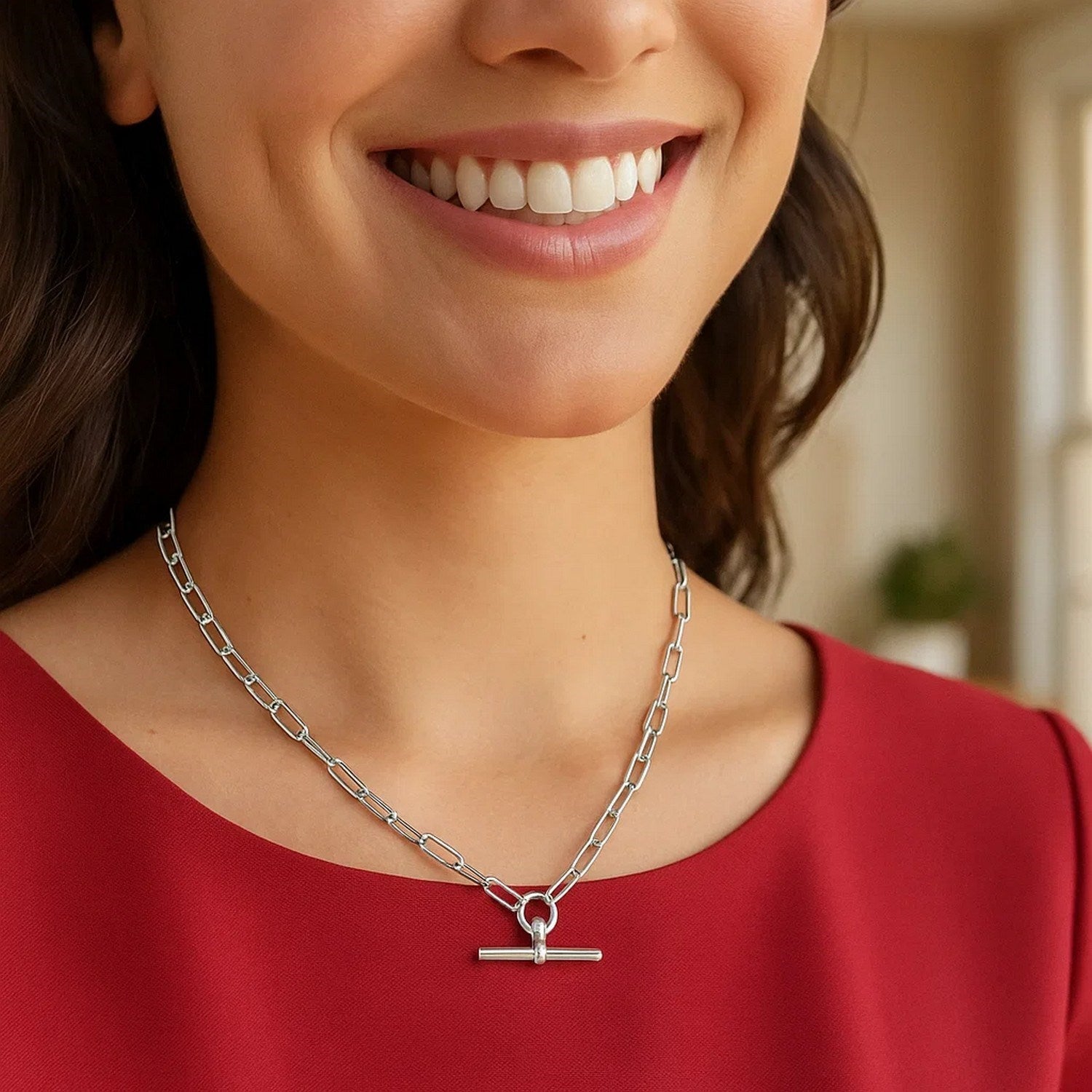 Sterling Silver Rhodium Plated Paperclip Necklace