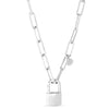 Sterling Silver Rhodium Plated Lock Paperclip Link Necklace