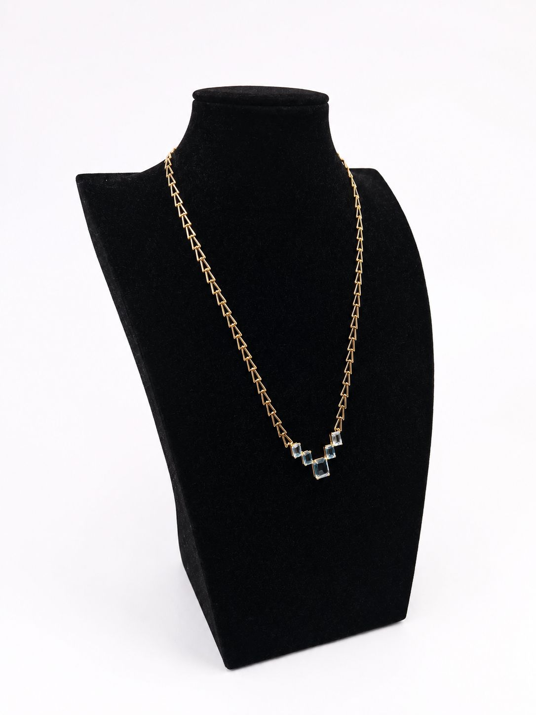 14K Yellow Gold Geometric Design Necklace with Blue Topazes