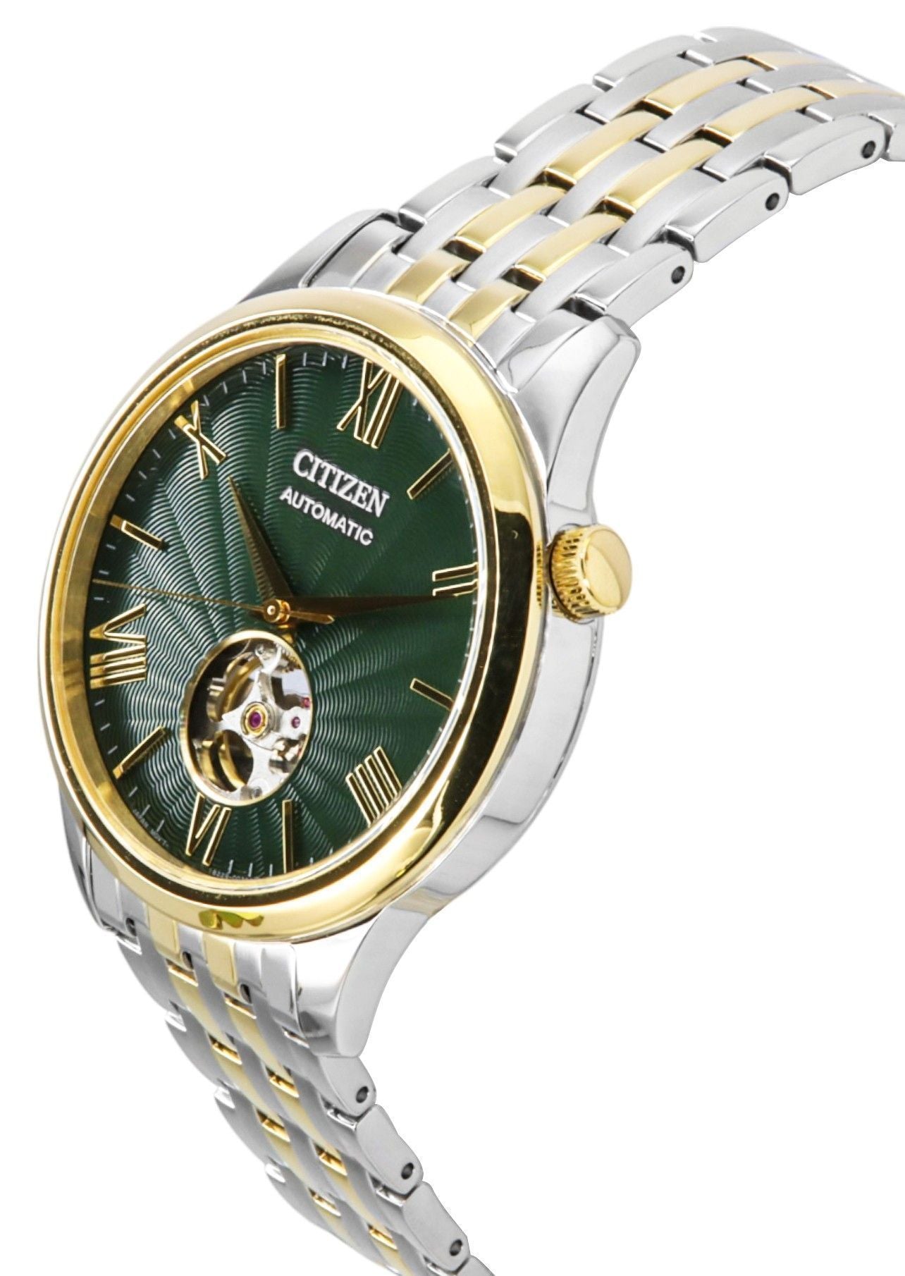 Citizen Two Tone Stainless Steel Open Heart Green Dial Automatic NH9134-83X Men's Watch